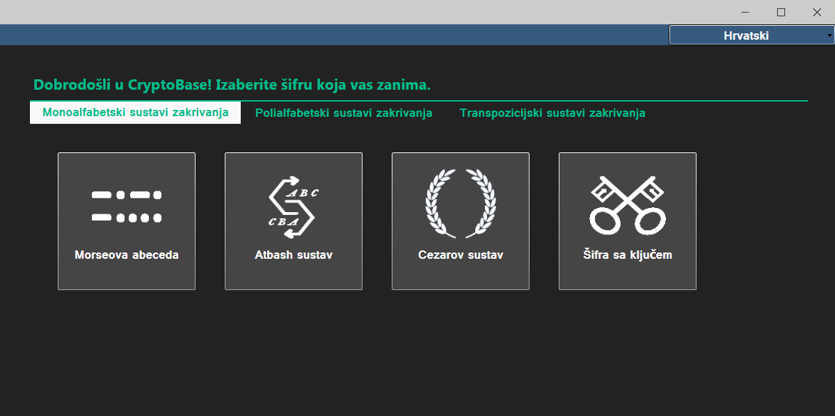 Cryptobase glavni izbornik
